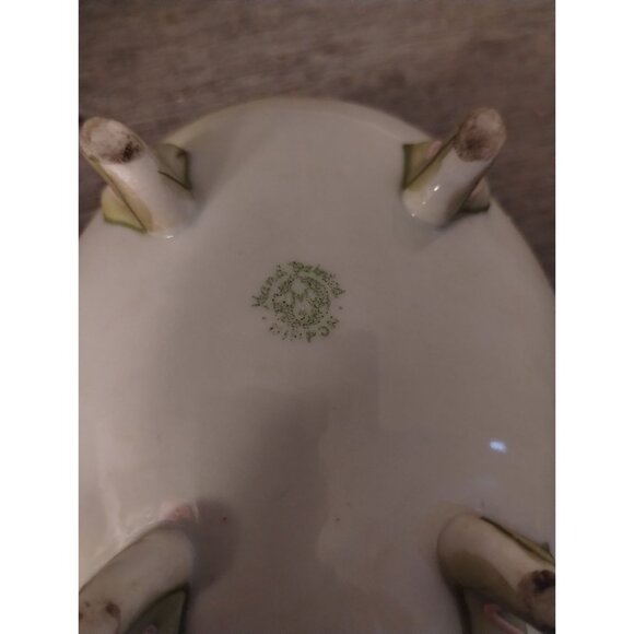 Antique Moriage Noritake Hand-Painted Footed Porcelain Bowl With Floral Design & - Picture 8 of 9